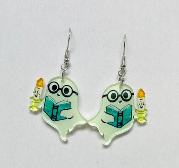 Cute Bookish Ghost Earrings, Book Ghost Halloween Gift