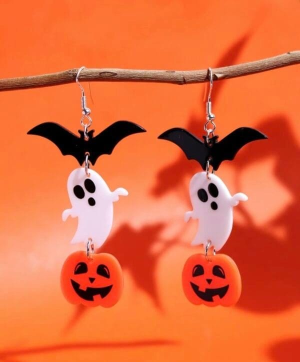 Bat Bucket Pumpkin Dangle Earrings, Halloween Gifts
