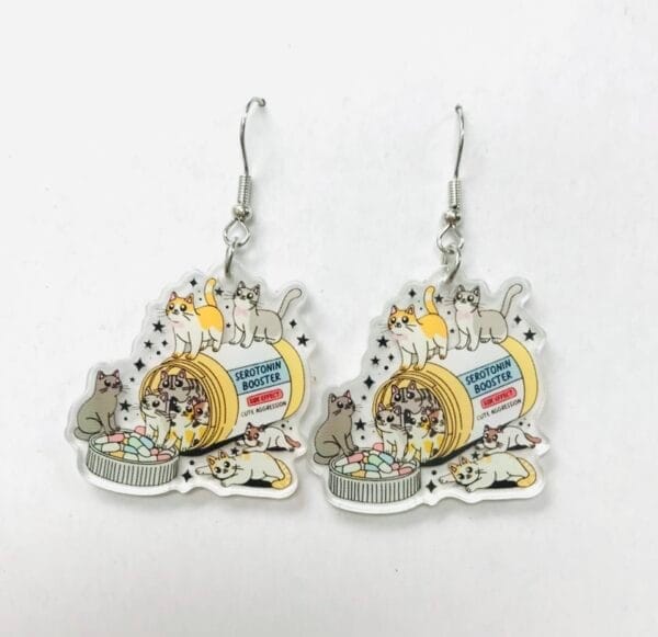 Serotonin Booster Cat Earrings