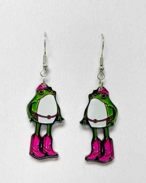Cute Cowgirl Frog Boots Earrings