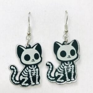 Cute Skeleton Kitten Earrings, Halloween Gifts, Cat Earrings