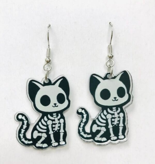 Cute Skeleton Kitten Earrings, Halloween Gifts, Cat Earrings